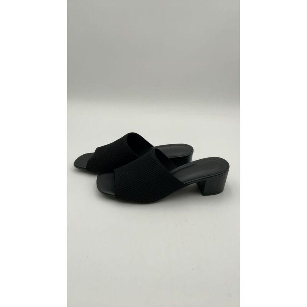 Quince Italian Leather & Eco Knit Heeled Mule Black Shoes 10 - Picture 2 of 3